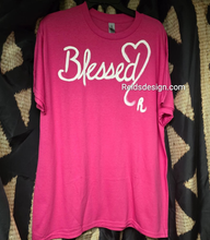 Load image into Gallery viewer, New Pink Hand painted &quot;Blessed&quot; with a Heart T-shirt with Irridecent Glitter By Reids&#39; Design Men Large / Women XL