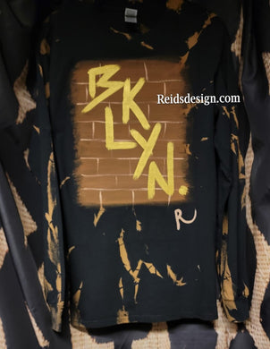 Reids' Design Hand Painted BKLYN Brick Wall Bleach Tie Dye Long Sleeve T-Shirt (Medium Men / Large Women)