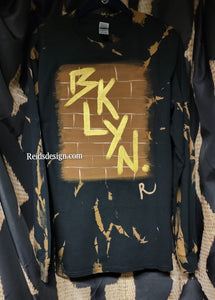 Reids' Design Hand Painted BKLYN Brick Wall Bleach Tie Dye Long Sleeve T-Shirt (Medium Men / Large Women)