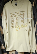 Load image into Gallery viewer, New...Brooklyn Bridge Hand Painted Off White Bronze and Gold  Long Sleeve by Reids&#39; Design ( size Men Large / Women XL )