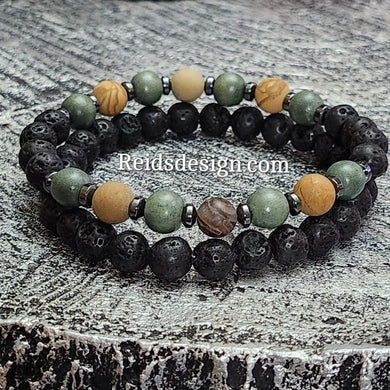 8mm Lava, Agate, Jasper, Wood and  Hematite Bead Bracelet Set ( size 8.5