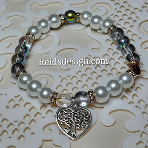 "❤️" Tree of Life Glass Pearls Beaded Bracelet (size 7.5")