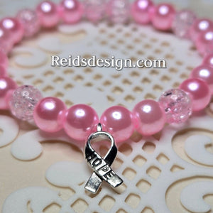 Breast Cancer Awareness Acrylic Bead Bracelet ( size 7.5")