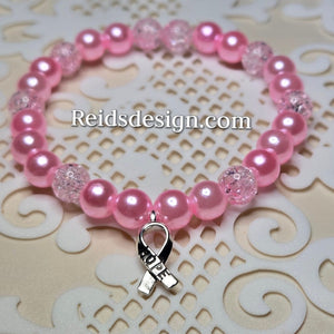 Breast Cancer Awareness Acrylic Bead Bracelet ( size 7.5")