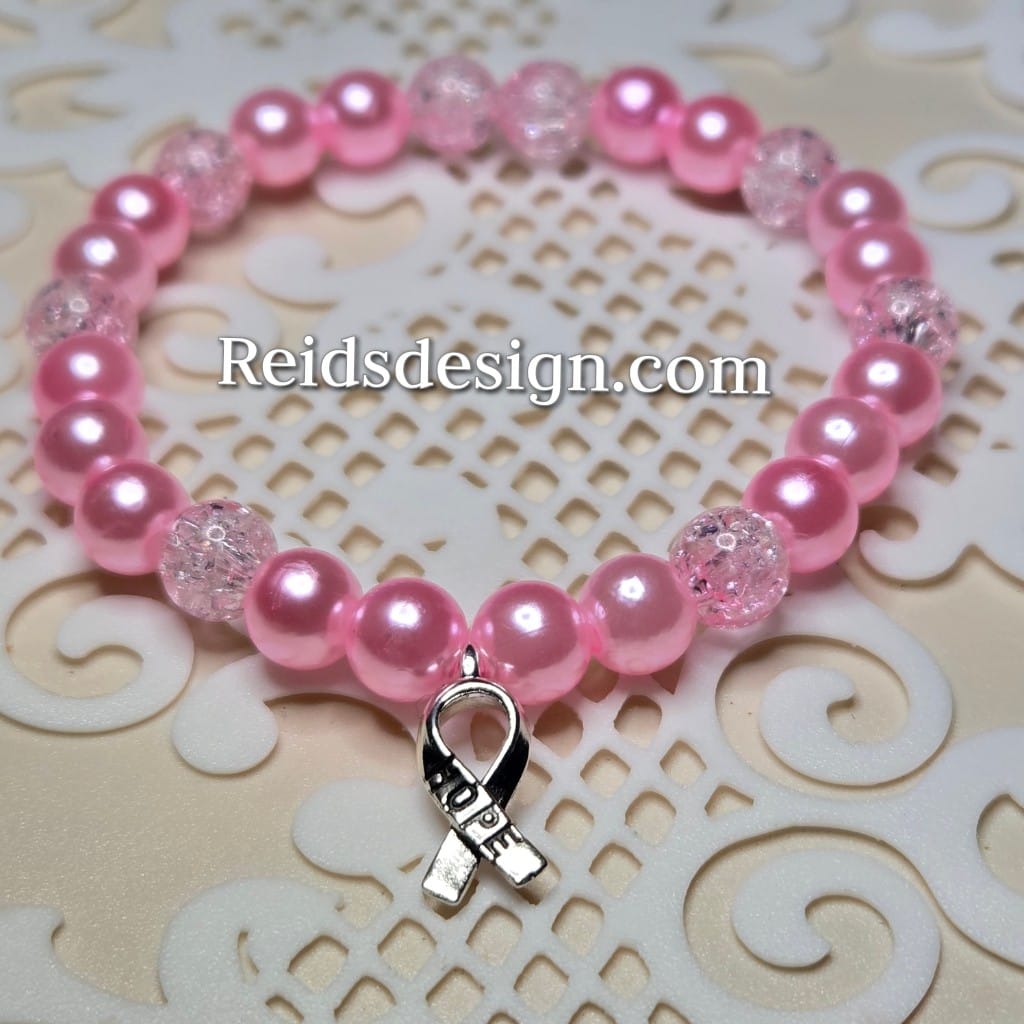 Breast Cancer Awareness Acrylic Bead Bracelet ( size 7.5