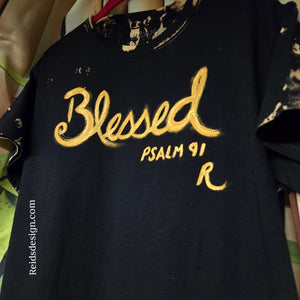 New BLESSED Hand Painted Handmade Bleach Tie Dye T-shirt Men Medium / Women Large with Hand Painted FAITH Pouch