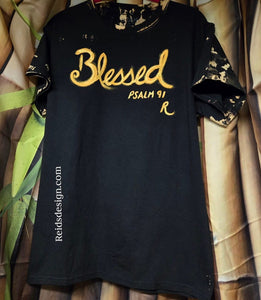 New BLESSED Hand Painted Handmade Bleach Tie Dye T-shirt Men Medium / Women Large with Hand Painted FAITH Pouch