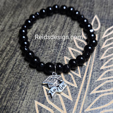 Load image into Gallery viewer, New Graduation Black Glass and Charm Bracelet (size 7.5 inches)