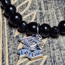 Load image into Gallery viewer, New Graduation Black Glass and Charm Bracelet (size 7.5 inches)