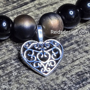 New Graduation and Heart Black Glass and Charm Bracelet (size 7.5 inches)