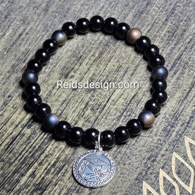 New Graduation Black Glass and Charm Bracelet (Size 8.5 inches)