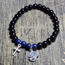 Load image into Gallery viewer, New Graduation Cross Black Glass, Blue Montain Jade and Charm Bracelet (Size 7.5 inches)