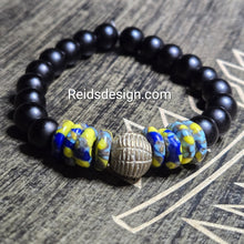 Load image into Gallery viewer, New African Brass Bead and Glass and Black Matte Glass Bracelet ( size 8.0&quot; )