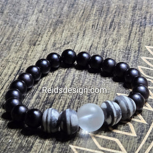 African Glass Bead with Matte Glass Bracelet  ( size 8.0" )