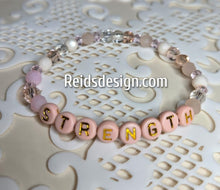 Load image into Gallery viewer, &quot;STRENGTH&quot; 6mm mixed pink, clear and white Beaded Bracelet.     ( size 7.5&quot; )