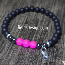 Load image into Gallery viewer, Unisex Hope Breast Cancer Awareness  Acrylic, Glass and Hemitie Black and Pink 8mm Beaded Bracelet size 8.5&quot;