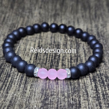 Load image into Gallery viewer, Unisex Hope Breast Cancer Awareness  Black and Pink Acrylic and Glass 8mm Beaded Bracelet size 8.5&quot;