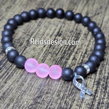 Load image into Gallery viewer, Unisex Hope Breast Cancer Awareness  Acrylic &amp; Glass Black and Pink 8mm Beaded Bracelet size 8.5&quot;