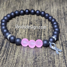 Load image into Gallery viewer, Unisex Hope Breast Cancer Awareness  Acrylic &amp; Glass Black and Pink 8mm Beaded Bracelet size 8.5&quot;