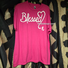 Load image into Gallery viewer, New Pink Hand painted &quot;Blessed&quot; with a Heart T-shirt with Irridecent Glitter By Reids&#39; Design Men Large / Women XL