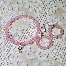 Load image into Gallery viewer, Pink Glass Bead Hoop Earrings and Bracelet with Hope Ribbon