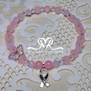 Pink Glass Bead Hoop Earrings and Bracelet with Hope Ribbon