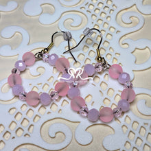 Load image into Gallery viewer, Pink Glass Bead Hoop Earrings and Bracelet with Hope Ribbon