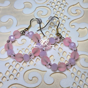 Pink Glass Bead Hoop Earrings and Bracelet with Hope Ribbon