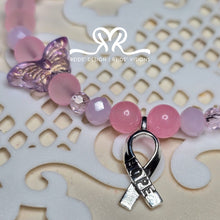 Load image into Gallery viewer, Pink Glass Bead Hoop Earrings and Bracelet with Hope Ribbon