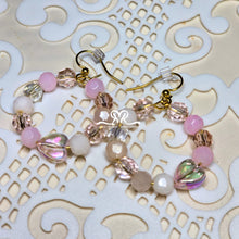 Load image into Gallery viewer, Pink Glass Bead Hoop Earrings with a Heart