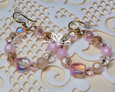 Pink Glass Bead Hoop Earrings with a Heart