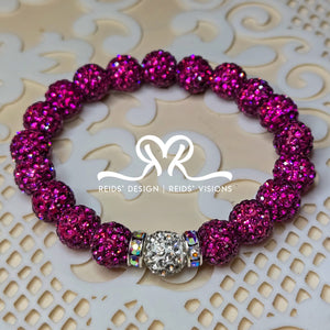 Fuchsia Rhinestone Crystal 10mm Beaded Bracelet ( size 7.5")