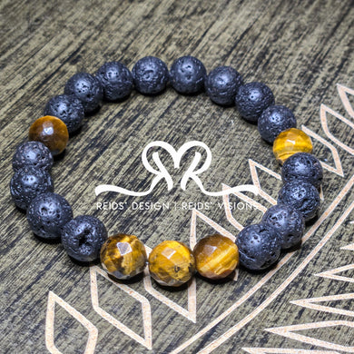 10mm Agate, Lava and Tiger Eye Beaded Bracelets ( size 8.5