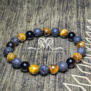 10mm Agate, Lava and Tiger Eye Beaded Bracelets ( size 8.5" )