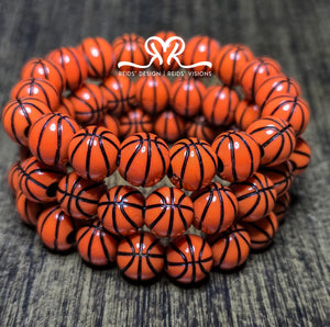 For our basketball lovers – Acrylic stretch basketball beaded bracelet (Size 7”)