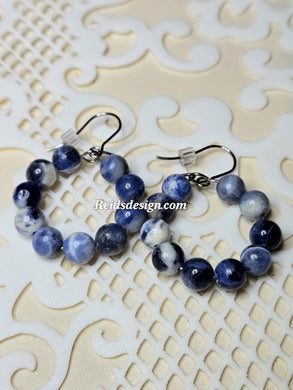 New 6mm Sodalite Gemstone Earrings Small Hoop