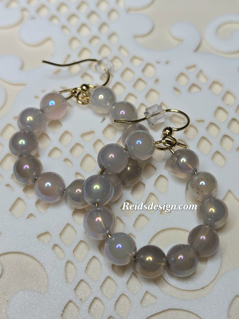 New 6mm Gray Agate Earrings Small Hoop