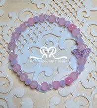 Load image into Gallery viewer, Pink Glass Bead Hoop Earrings and Bracelet with Butterfly 🦋