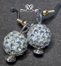 Load image into Gallery viewer, 🎀&quot; White Rhinestone Crystal 10mm and pink blend and red Beaded Bracelet with pink ribbon and earrings set ( size 7.5&quot;)