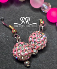 Load image into Gallery viewer, ❤️&quot; Pink blend Rhinestone Crystal 10mm and Glass 8mm Beaded Bracelet with Stainless Steel Heart Earrings set ( size 7.5&quot;)