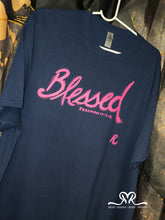 Load image into Gallery viewer, New Navy &amp; Pink “Blessed” Unisex XL Hand-Painted T-Shirt! 

Think Pink 💕
Faith-Inspired 🙏🏾
Hand-Painted with LOVE 

A unique design created to inspire, encourage, and remind us to stay blessed!
