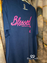 Load image into Gallery viewer, New Navy &amp; Pink “Blessed” Unisex XL Hand-Painted T-Shirt! 

Think Pink 💕
Faith-Inspired 🙏🏾
Hand-Painted with LOVE 

A unique design created to inspire, encourage, and remind us to stay blessed!