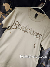 Load image into Gallery viewer, New Bendiciones Off White with Bronze and Matalic Paint. Youth Large Bendiciones is Blessings in Spanish.