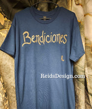 Load image into Gallery viewer, New Bendiciones Navy and Bronze Tee. Men Large / Women XL. Bendiciones is Blessings in Spanish.