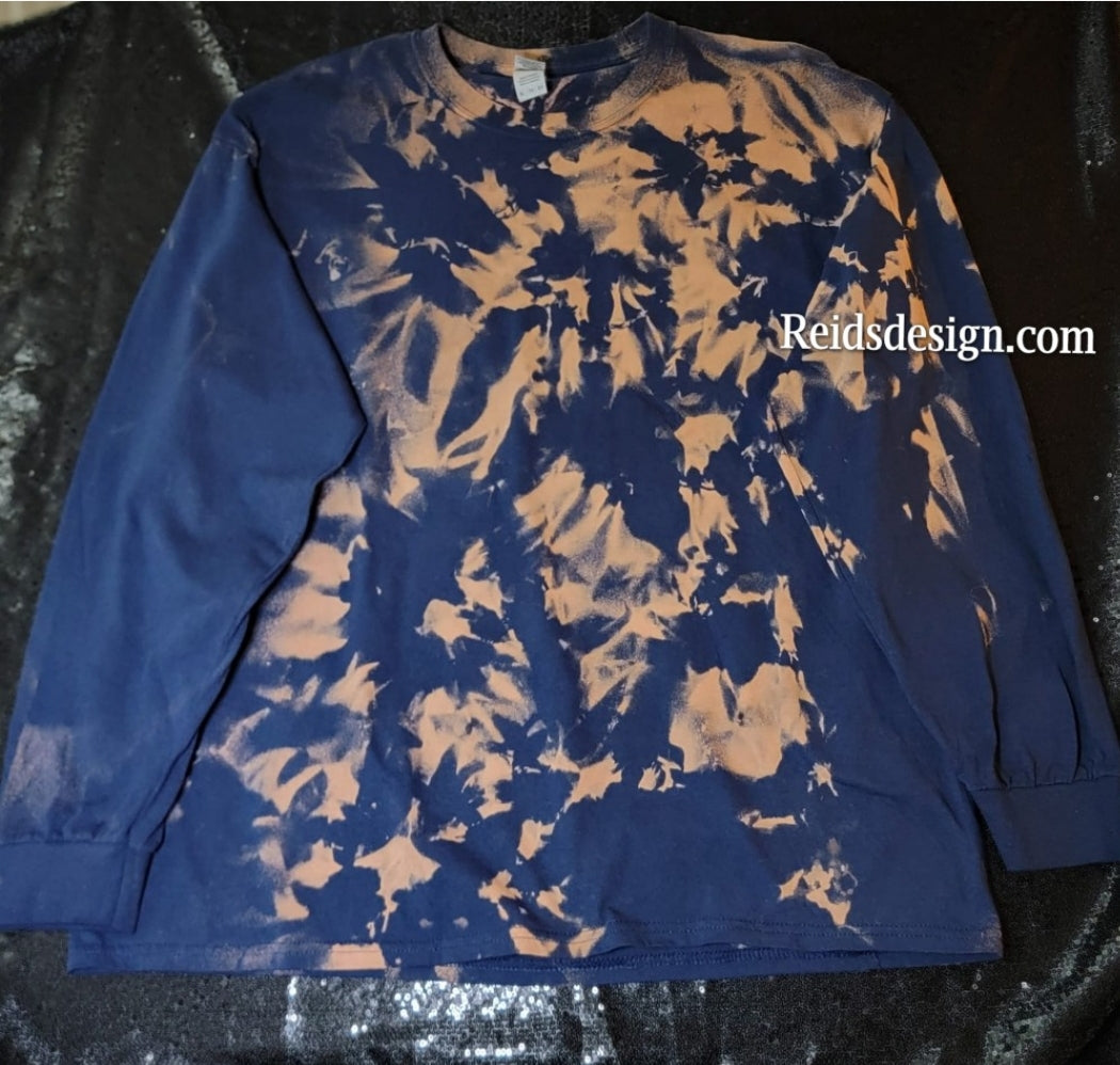 Navy Reversed Tie Dye Bleach Tie Dye Long Sleeve T-Shirts by