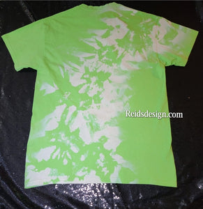 Fluorescent Green...One of a Kind Handmade cotton Reversed Tie Dye / Bleach Tie Dye T-shirts by Reids' Design Men Medium / Women Large