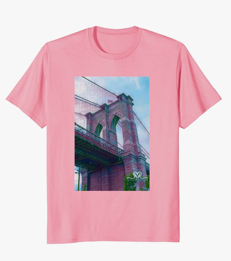 New Pink Brooklyn Bridge T-Shirt ( size mens medium/ ladies size Large) photo taken by Reids' Visions