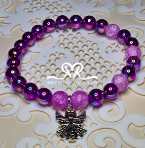 :ANGEL"  8mm Purple mixed Beaded Bracelet( size 7.5")