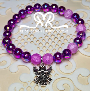 :ANGEL"  8mm Purple mixed Beaded Bracelet( size 7.5")