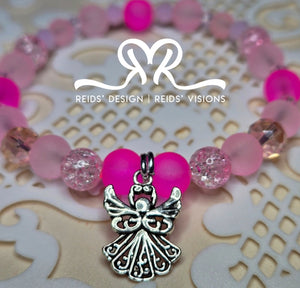 "ANGEL" 8mm Pink Frosted Glass Beads and Gems ( size 7.5")